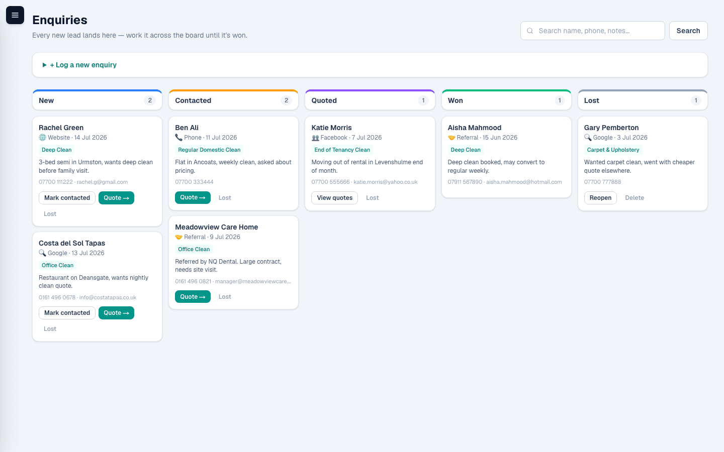 Every lead lands in one pipeline